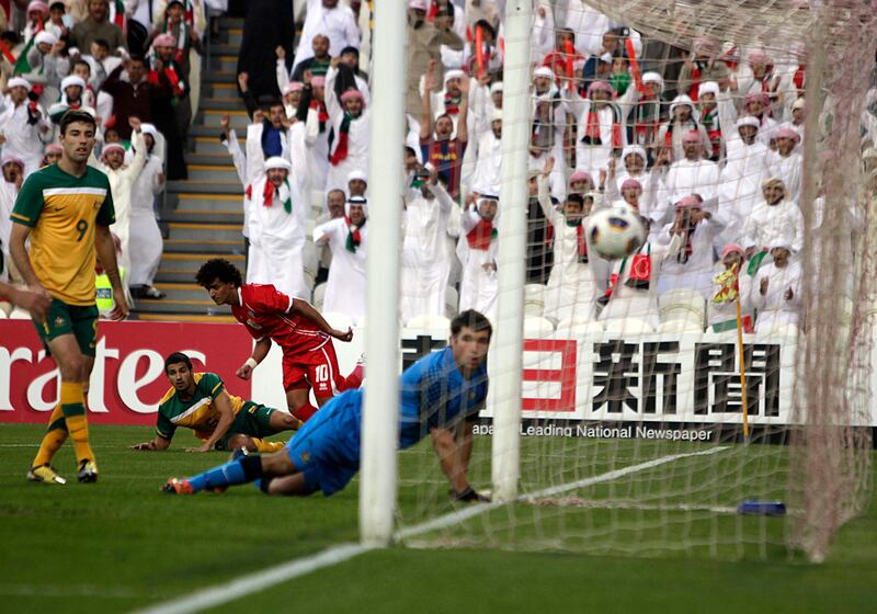 February 22, 2012 (Abu Dhabi)UAE's Omar Abdulrahman scores the only during a Olympic qualifier against Australia  in Abu Dhabi February 22, 2012. UAE won the match 1-0.  (Sammy Dallal / The National)