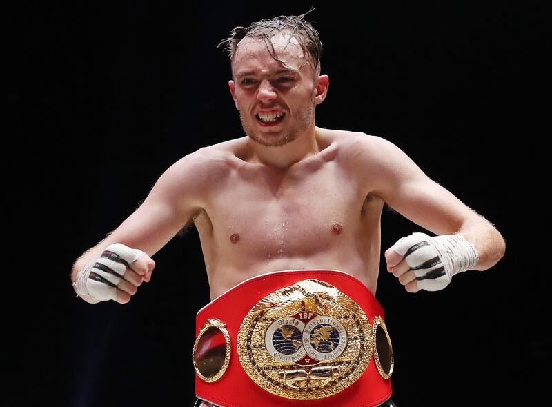 Sunny Edwards after his win over Jayson Mama for the IBF World Flyweight title at the Coca Cola Arena, Dubai, in December, 2021. Chris Whiteoak / The National