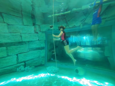 Hayley Skirka trying out the Hairat Yas Pearl Diving experience at Yas Waterworld