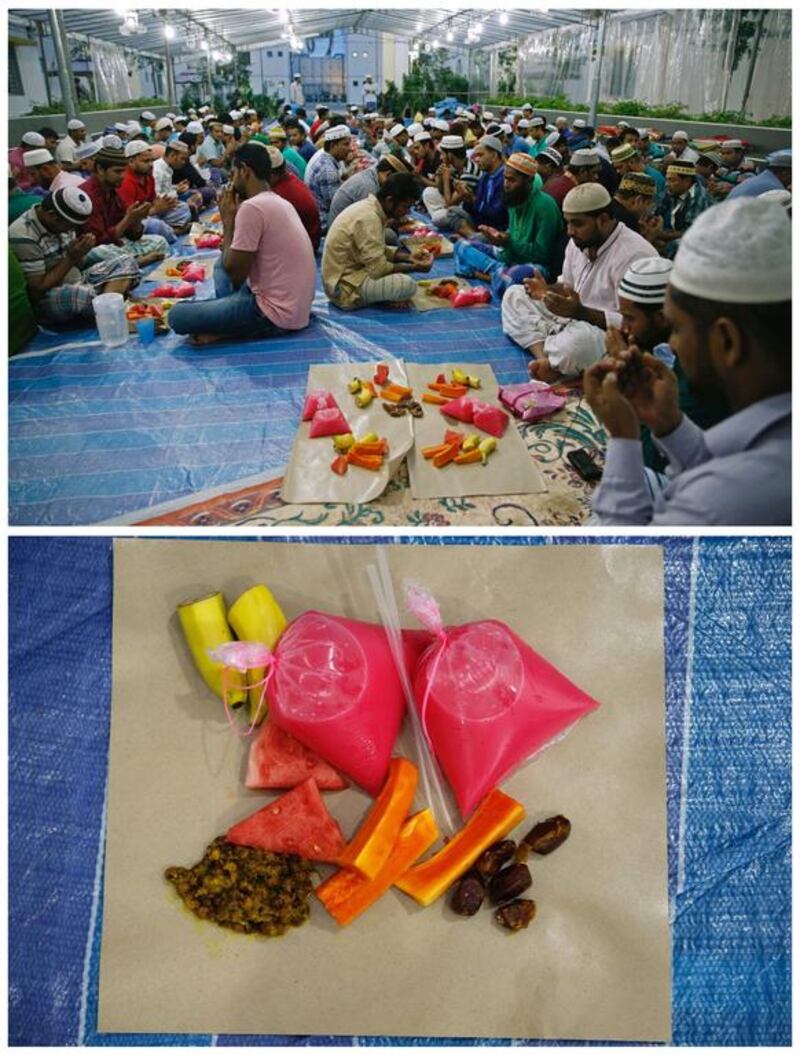 Bangladeshi workers preparing to break their fast at The Leo dormitory during Ramadan in Singapore on June 14, 2016. Photo by Edgar Su
