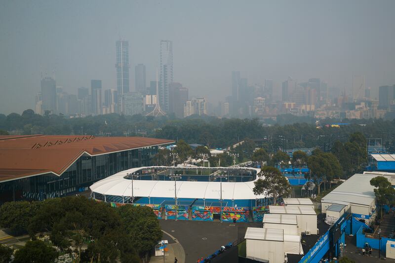 Air pollution caused by smoke from wildfires in the countryside surrounding Melbourne during 2020's Australian Open tennis tournament. Getty Images