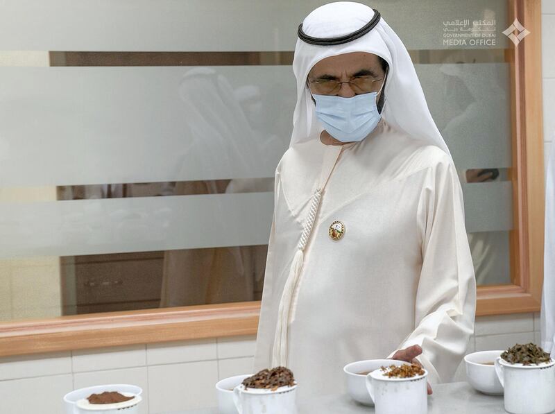 Sheikh Mohammed bin Rashid visits the tea and coffee sections of the Dubai Multi Commodities Centre at their headquarters in Jebel Ali