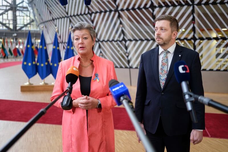 Ylva Johansson, European Home Affairs Commissioner, and Vit Rakusan, Czech Interior Minister, in Brussels before Thursday’s agreement to allow Croatia into the Schengen zone. AP