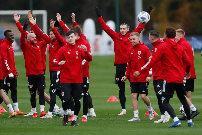 Wales' Gareth Bale with teammates during training. Reuters