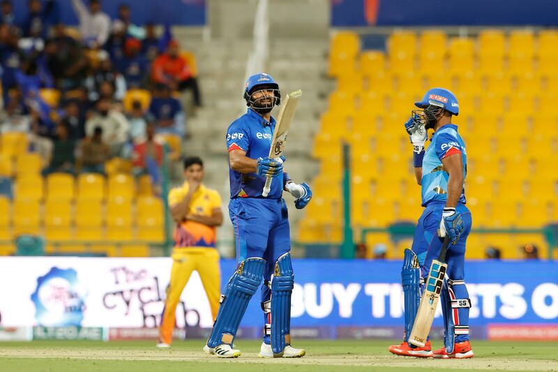 Muhammad Waseem of MI Emirates celebrates after scoring a fifty against Sharjah Warriors in the ILT20. Photo: Deepak Malik