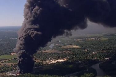 An aerial view of the explosion at a chemical facility in Rockton, Illinois, US. WLS / SBC 7 Chicago