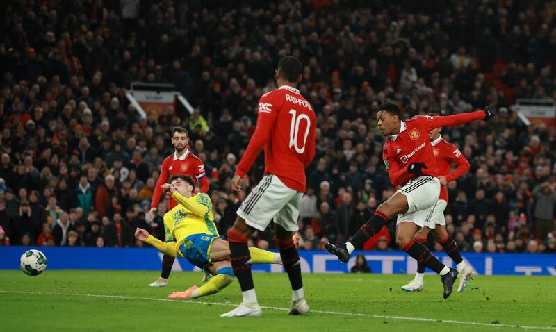 Anthony Martial scores for United. Reuters