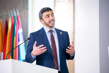 Sheikh Abdullah bin Zayed speaking in Bulgaria. Wam