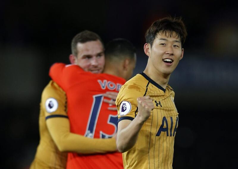 Tottenham's Son Heung-min celebrates after the match. Andrew Couldridge / Reuters