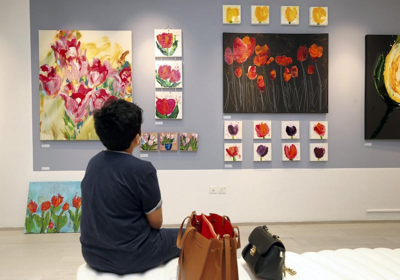 Dubai, United Arab Emirates - November 30, 2020: Tulip collection by Anjali Kakar. Mawaheb, an art studio for people with disabilities, hosts its final exhibition before it closes. Monday, November 30th, 2020 in Dubai. Chris Whiteoak / The National