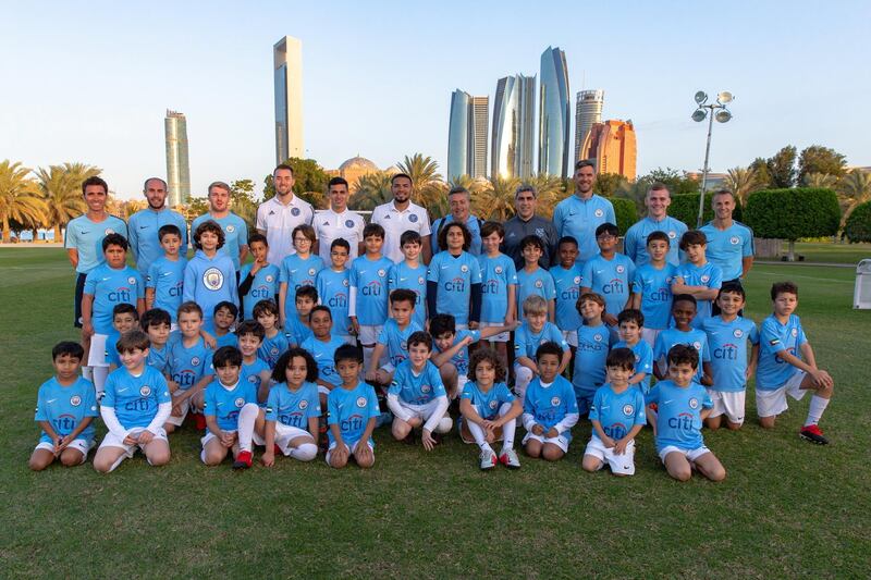 Kids take part in a training session with New York City FC in Abu Dhabi. Courtesy New York City FC
