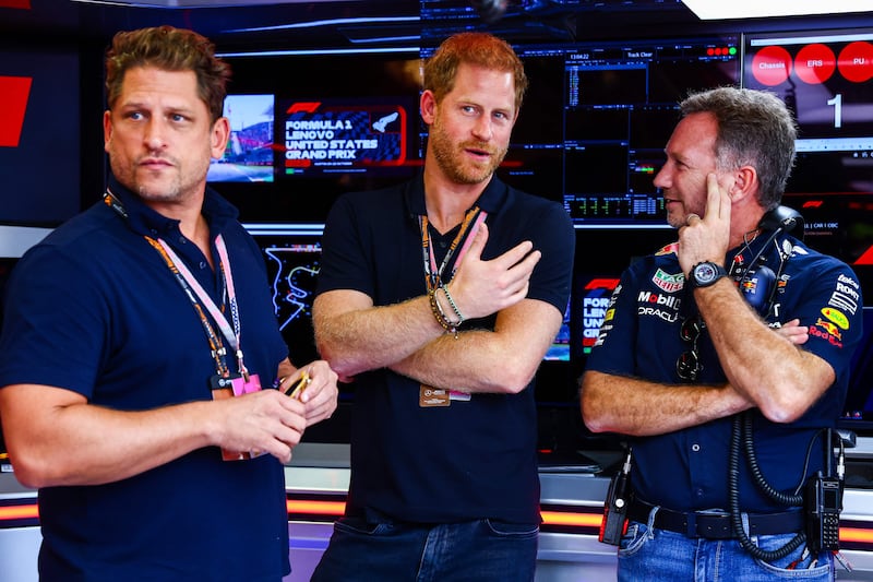 Red Bull team principal Christian Horner with Prince Harry at Circuit of The Americas in Austin, Texas. AFP