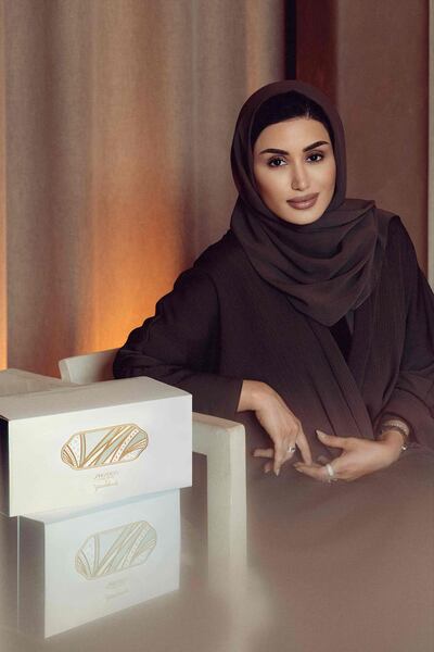 Yasmin Al Mulla poses with the Matcha set she designed for Japanese company Shiseido. Photo: Shiseido