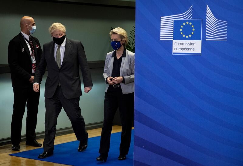 Boris Johnson and Ursula von der Leyen meet for a dinner in Brussels. Getty Images