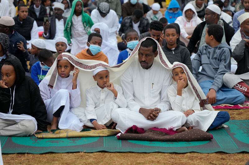 Muslims gather for prayers to celebrate Eid Al Adha, or Feast of Sacrifice, that commemorates the Prophet Ibrahim's faith, in Nairobi, Kenya. AP