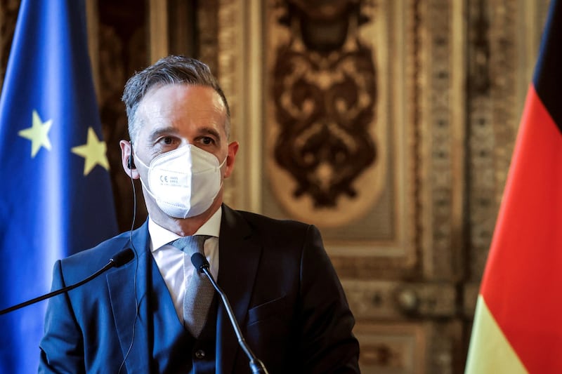 German Minister of Foreign Affairs Heiko Maas, wearing a protective face mask, attends a joint press conference following a meeting on the Middle East Peace process, in Paris. Reuters