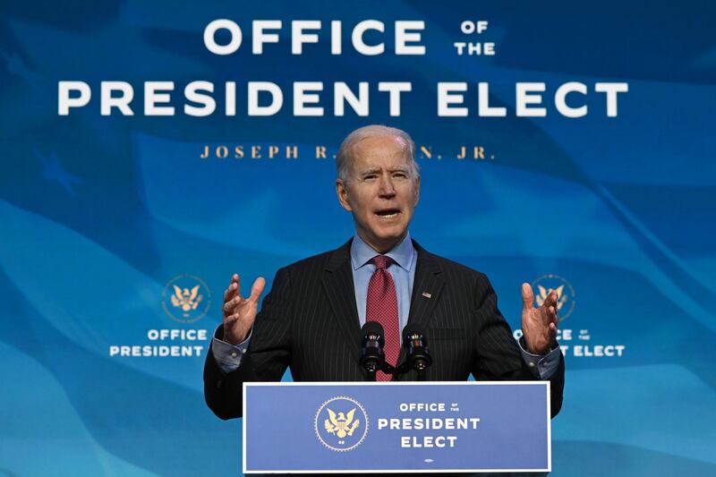 (FILES) In this file photo taken on January 08, 2021 US President-elect Joe Biden speaks at The Queen theater in Wilmington, Delaware to announce key nominees for his economic and jobs team. Stock markets retreated January 11, 2021 after a sustained rise to successive records last week, against a backdrop of fast-rising coronavirus cases and US political turmoil.
And cryptocurrency bitcoin plunged, posting its biggest loss since the start of the pandemic.
 / AFP / JIM WATSON
