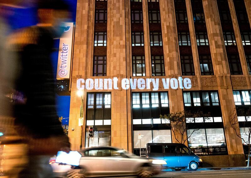 Pedestrians pass Twitter headquarters in San Francisco. AP Photo