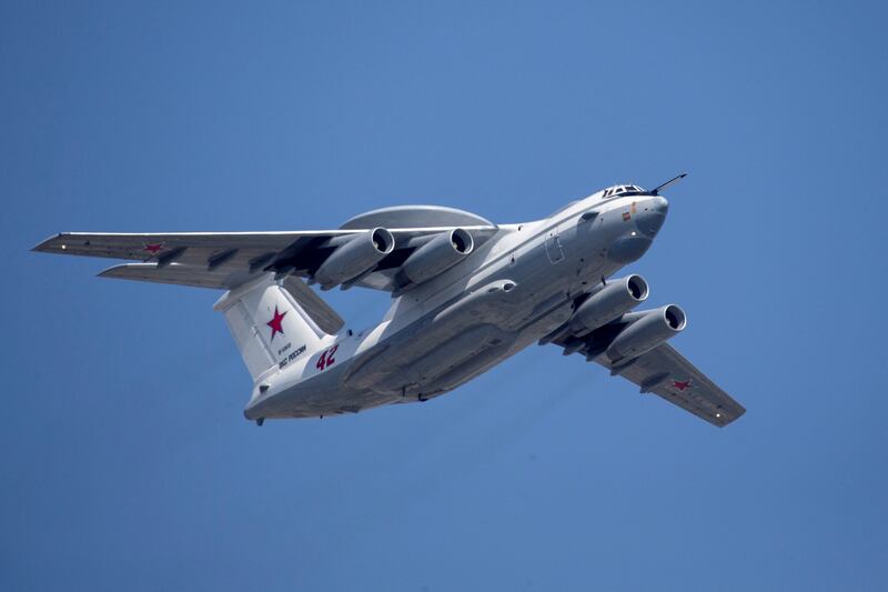 A Russian Beriev A-50 airborne early warning and control training aircraft flies over Red Square during a rehearsal for the Victory Day military parade in Moscow, Russia. Reuters