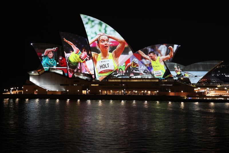 Images of Australian Olympians and Paralympians are projected onto the Sydney Opera House on Sunday, September 5. Getty