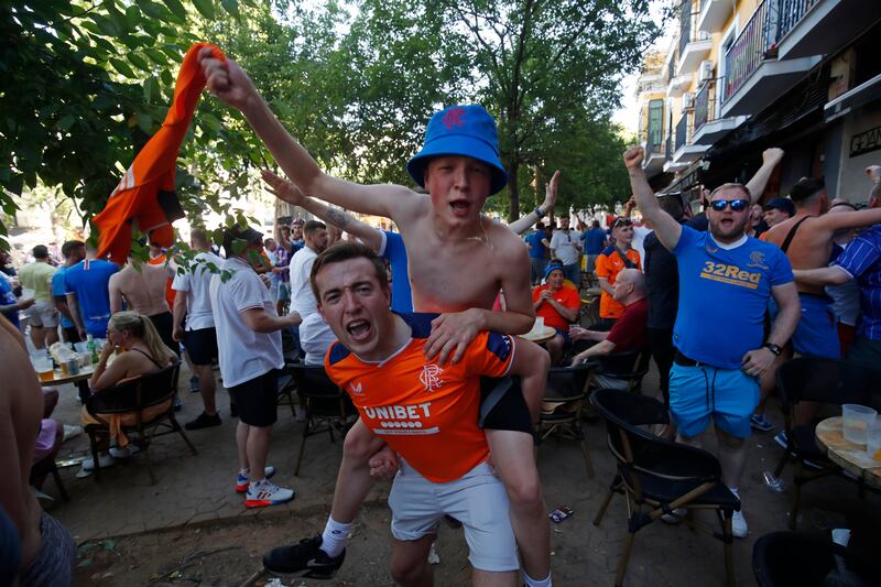 Glasgow Rangers supporters in downtown Seville. AP