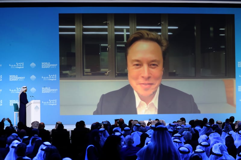 SpaceX chief Elon Musk speaks at the World Government Summit in Dubai. Pawan Singh / The National