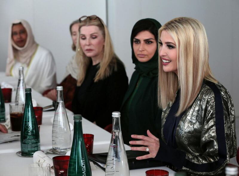U.S. White House senior advisor Ivanka Trump speaks as she meets with a group of women while visiting the Louvre Abu Dhabi Museum in Abu Dhabi, United Arab Emirates, February 15, 2020. REUTERS/Christopher Pike