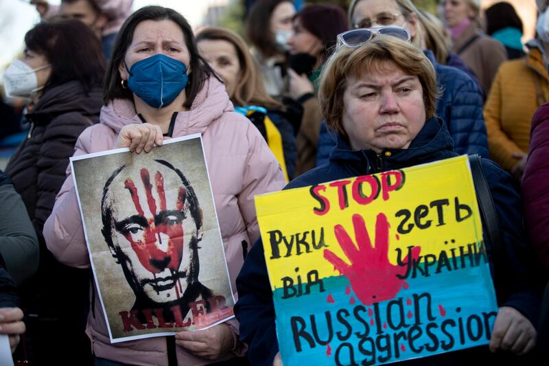 Ukrainians protest in front of the Russian embassy in Rome, Italy. EPA