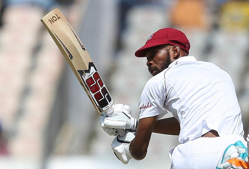 West Indies' cricket player Roston Chase bats during the first day of the second cricket test match between India and West Indies in Hyderabad, India.