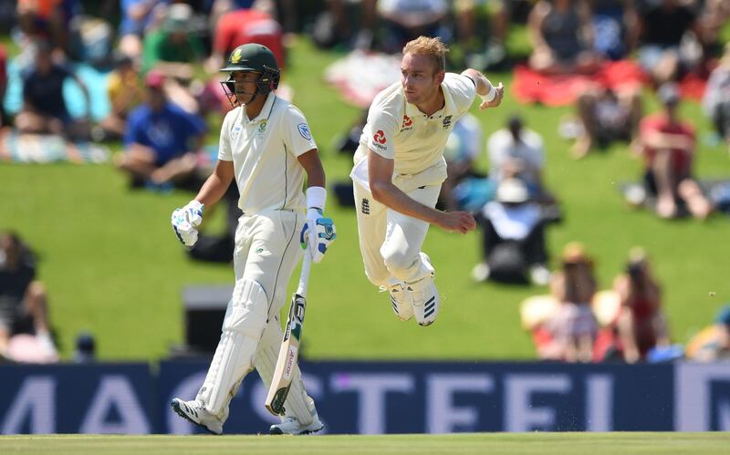 England bowler Stuart Broad in action during Day 1 of the first Test against South Africa in Pretoria on Thursday, December 26. Getty