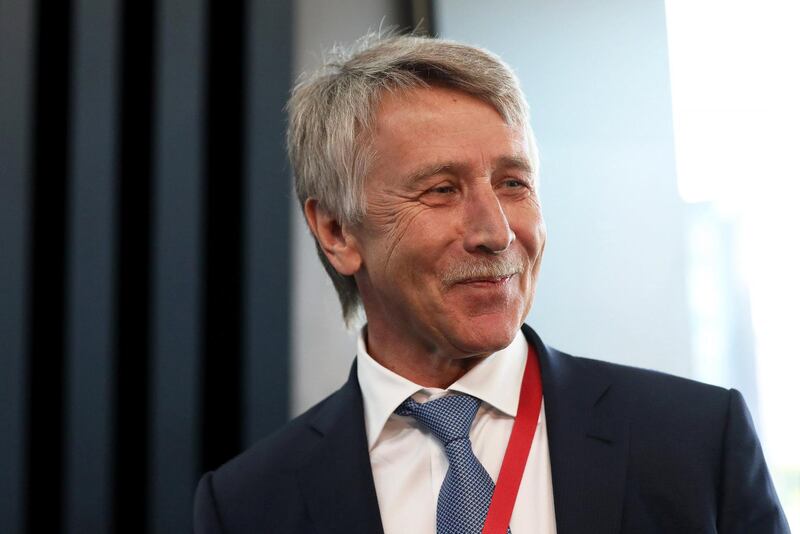 Leonid Mikhelson, billionaire and chairman of Novatek OJSC, reacts while speaking to a television reporter at the St Petersburg International Economic Forum (SPIEF) in Saint Petersburg, Russia, on Thursday, May 24, 2018. The economic forum this year will be attended by President Vladimir Putin and French President Emmanuel Macron, and panels include everything from how to do business in Russia to biotechnology and blockchain. Photographer: Chris Ratcliffe/Bloomberg