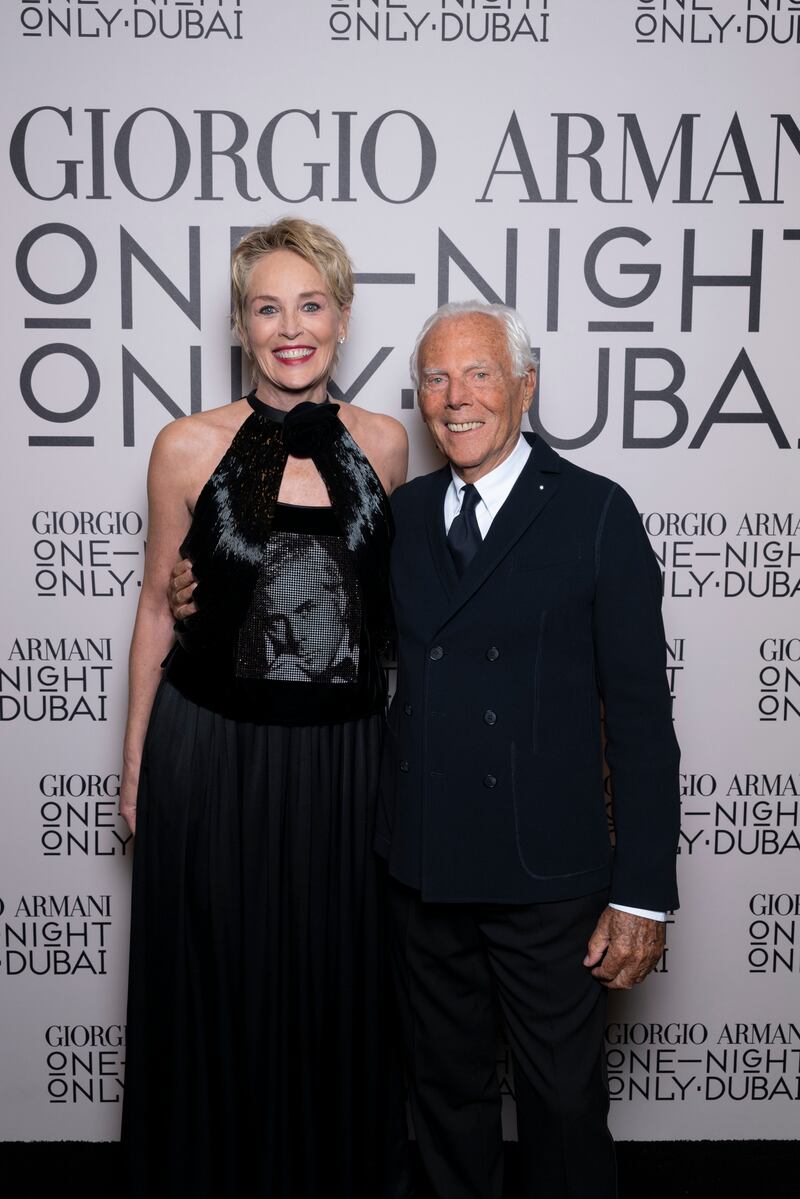 Sharon Stone with Giorgio Armani at the One Night Only event in Dubai. All photos: Armani