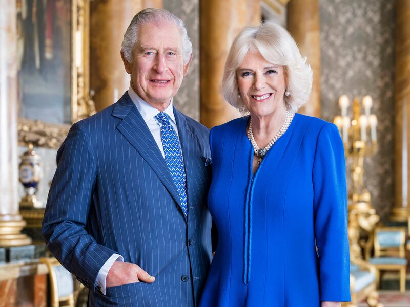 King Charles III and Queen Consort Camilla at Buckingham Palace. AP