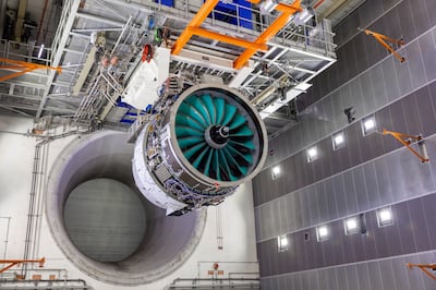 Rolls-Royce's UltraFan demonstration engine on Testbed 80 at the firm's Derby plant.  Photo: Rolls-Royce