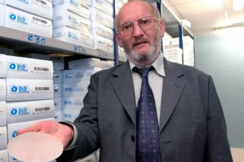 A photograph taken on January 17, 2001 shows the founder of the implant manufacturer Poly Implant Prothese (PIP) Jean-Claude Mas at the plant in La Seyne sur Mer, southern France.  Holed up at his home in the south of France, the founder of troubled breast implant manufacturer PIP is fighting back against a growing international scandal over his allegedly faulty products. Between 300,000 and 400,000 women in 65 countries from Europe to Latin America have implants made with sub-standard silicone gel by 72-year-old Jean-Claude Mas's now-bankrupt company Poly Implant Prothese (PIP). AFP PHOTO / ERIC ESTRADE