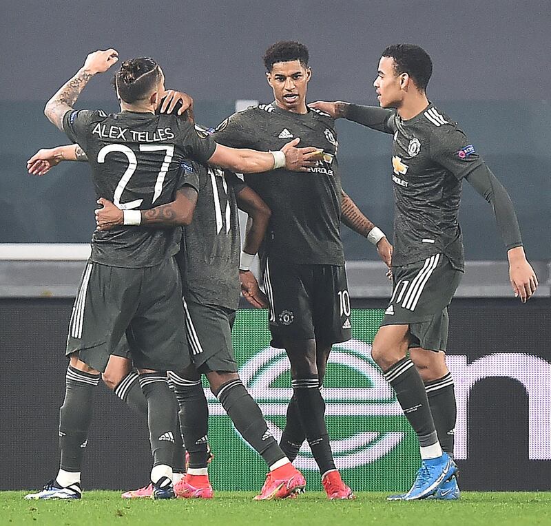 Manchester United's Marcus Rashford after scoring against Real Sociedad. EPA