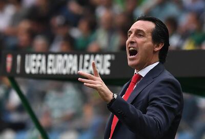 Arsenal's Spanish head coach Unai Emery reacts during the UEFA Europa League group E football match Sporting CP vs Arsenal FC at the Alvalade stadium in Lisbon on October 25, 2018.  / AFP / Francisco LEONG

