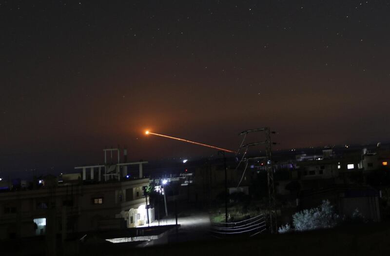 Missile fire is seen over Daraa, Syria on May 10, 2018. Alaa al Faqir / Reuters