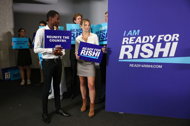 Supporters of Mr Sunak wait for his arrival ahead of the campaign launch. Bloomberg