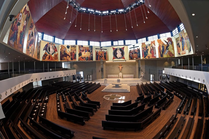 Light floods the cathedral from different angles. Mazen Mahdi  /  AFP