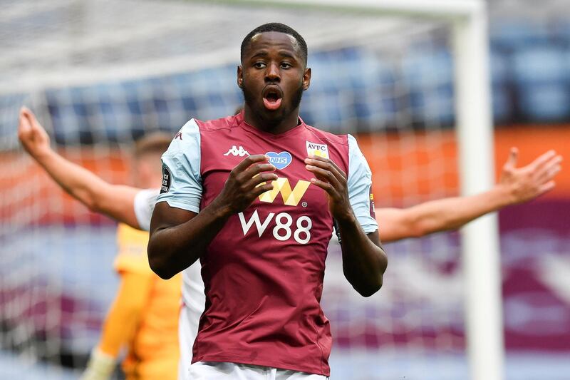 epa08491476 Keinan Davis of Aston Villa reacts during the English Premier League soccer match between Aston Villa and Sheffield United in Birmingham, Britain, 17 June 2020.  EPA-EFE/PAUL ELLIS / NMC / AFP POOL EDITORIAL USE ONLY. No use with unauthorized audio, video, data, fixture lists, club/league logos or 'live' services. Online in-match use limited to 120 images, no video emulation. No use in betting, games or single club/league/player publications. *** Local Caption *** 56158197