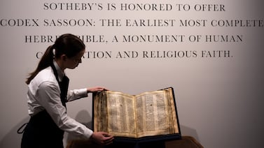 The oldest surviving Hebrew Bible, the Codex Sassoon, was sold for more than $38 million at Sotheby’s in 2023. Getty Images