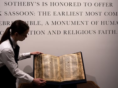 The oldest surviving Hebrew Bible, the Codex Sassoon, was sold for more than $38 million at Sotheby’s in 2023. Getty Images