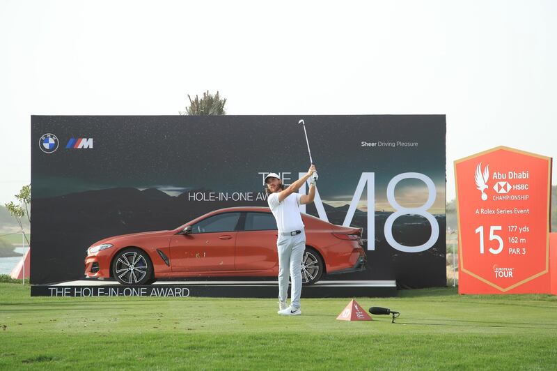 Tommy Fleetwood tees off on the 15th hole during Day Three of the Abu Dhabi HSBC Championship. Getty Images