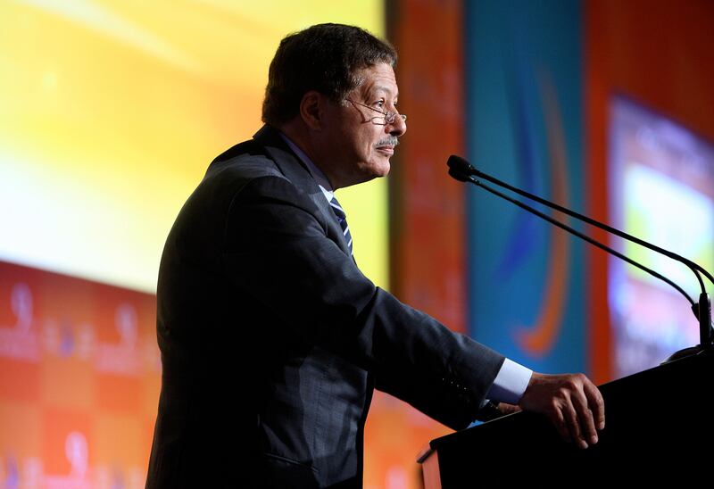 DUBAI, UNITED ARAB EMIRATES, May 12: Ahmed Zewail, Winner of the Nobel Prize in Chemistry speaking during the inauguration of Arab Media Forum at Atlantis hotel on Palm Jumeirah in Dubai . (Pawan Singh / The National) For News. Story by Ali