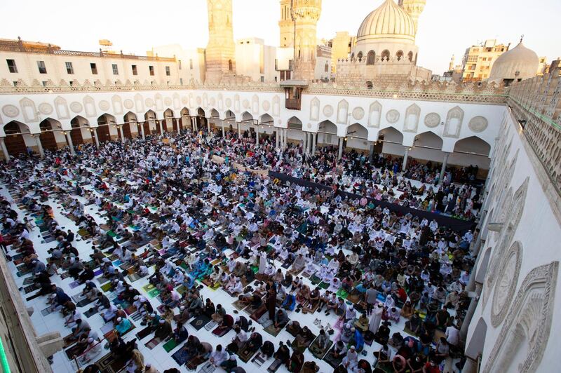 Worshippers at Al Azhar mosque in Cairo, Egypt. Eid Al Fitr is a three-day festival marking the end of the Muslim fasting month of Ramadan and one of the two major holidays in Islam. EPA