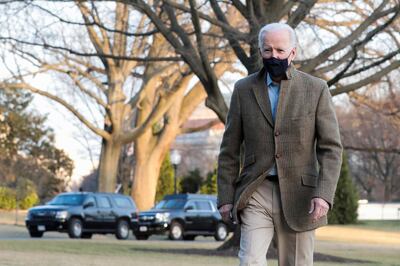 U.S. President Joe Biden walks across the South Lawn of the White House towards reporters, in Washington, U.S., March 14, 2021. REUTERS/Cheriss May