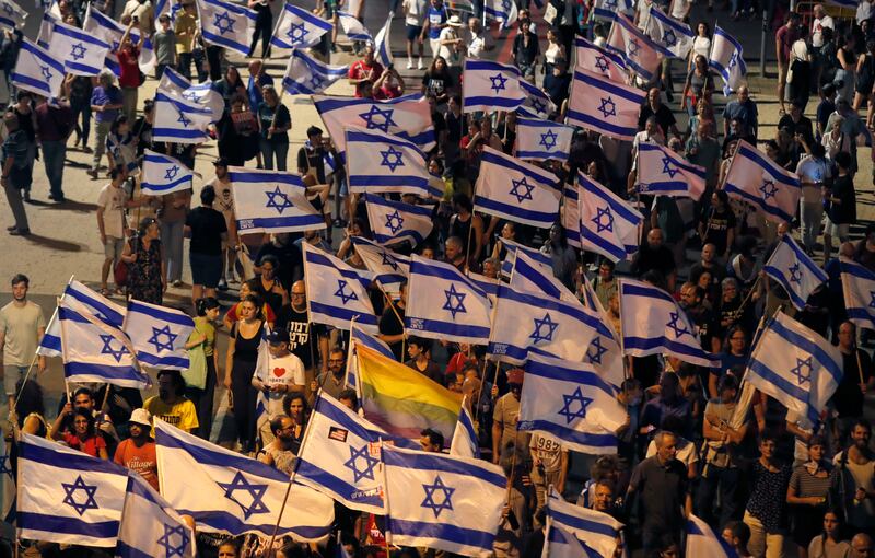 Anti-government protesters march towards the Israeli Knesset in Jerusalem. EPA