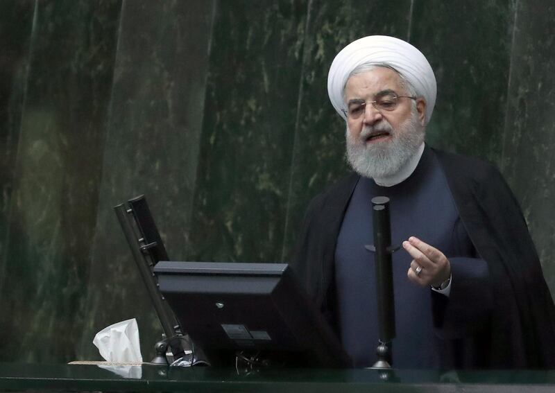 epa07814050 Iranian President Hassan Rouhani speaks at a session of parliament in Tehran, Iran, 03 September 2019. Rouhani, addressing the parliament, ruled out any plan in holding bilateral talks with the United States. 'No decision has ever been taken to hold talks with the US and there has been a lot of offers for talks but our answer will always be negative', Rouhani was quoted as saying at the open session of parliament on the day. However, he added that if the US lifts all the sanctions it re-imposed on the Islamic republic it can join multilateral talks between Iran and parties to the 2015 nuclear deal.  EPA/ABEDIN TAHERKENAREH
