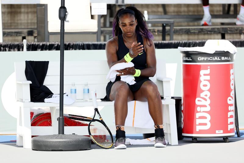 Serena Williams rests between games. AFP